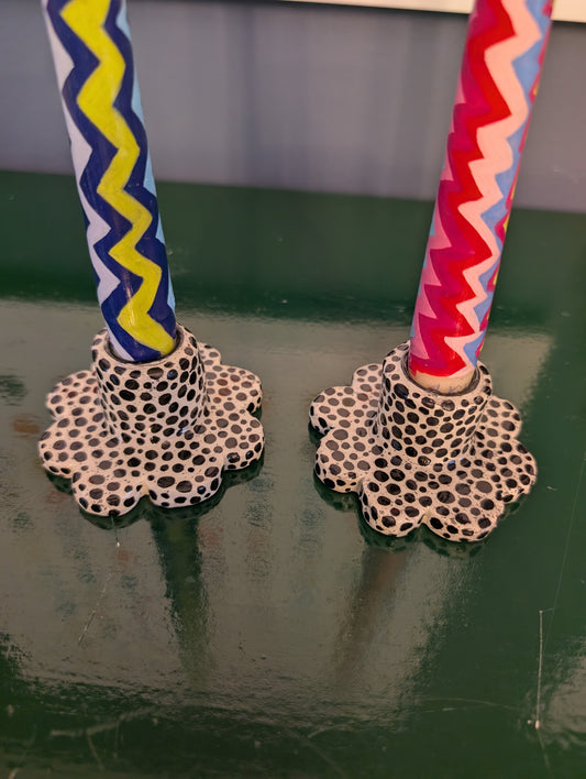 Pair of candle stick holders in Perfectly Imperfect dots
