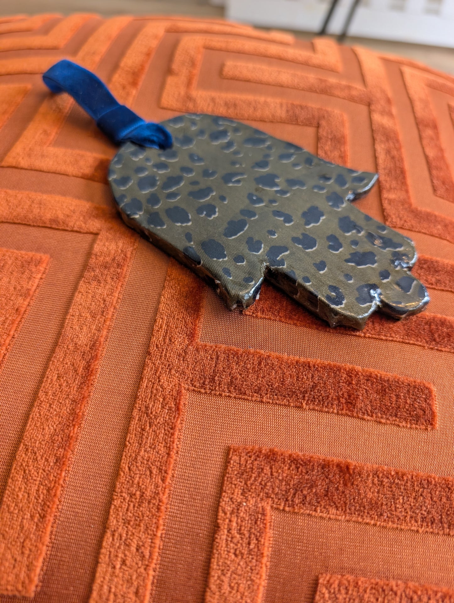 Hamsa wall art in olive and navy leopard print