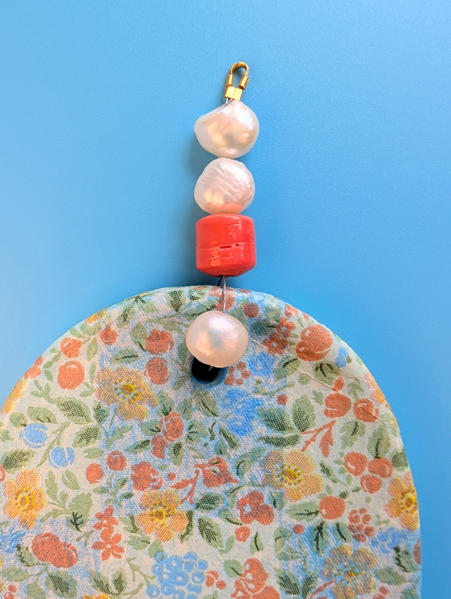 Hamsa wall art in "California floral" checkerboard with pearls