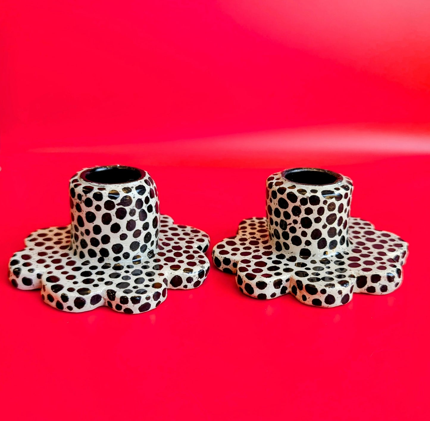 Pair of candle stick holders in Perfectly Imperfect dots