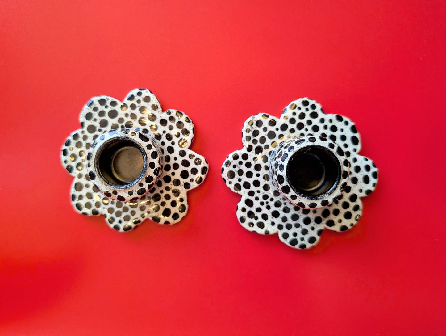 Pair of candle stick holders in Perfectly Imperfect dots