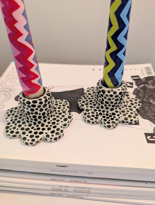 Pair of candle stick holders in Perfectly Imperfect dots